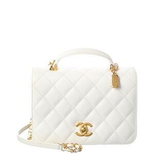 Chanel White Caviar Quilted Leather Mini Top Handle Flap (Authentic Pre-Loved)